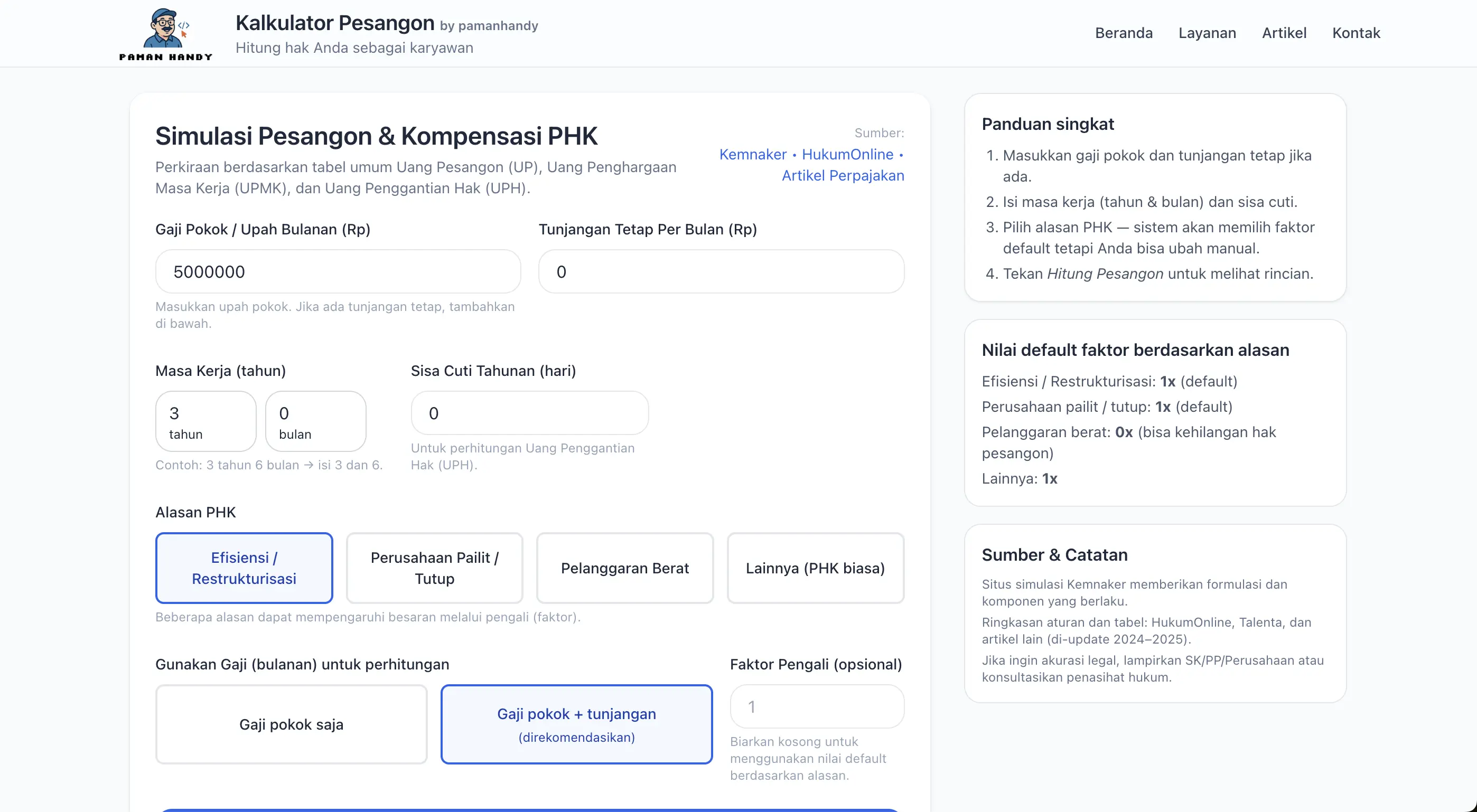 Jasa Pembuatan Website Profesional - Kalkulator Pesangon